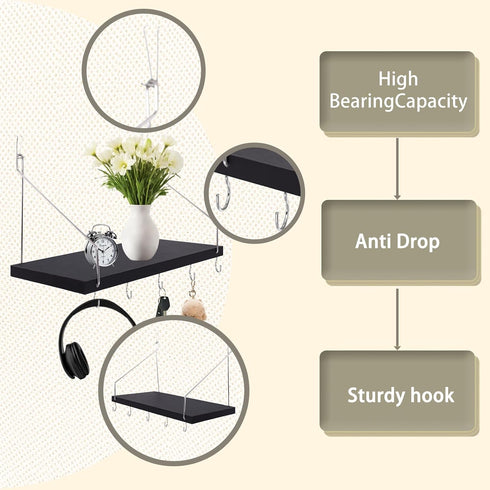 KjsEphitelian 1-Pack Hooks12x6.0in Cubicle Shelf For Fabric Walls With Black Wooden Cubicle Shelf Hanging Organizer