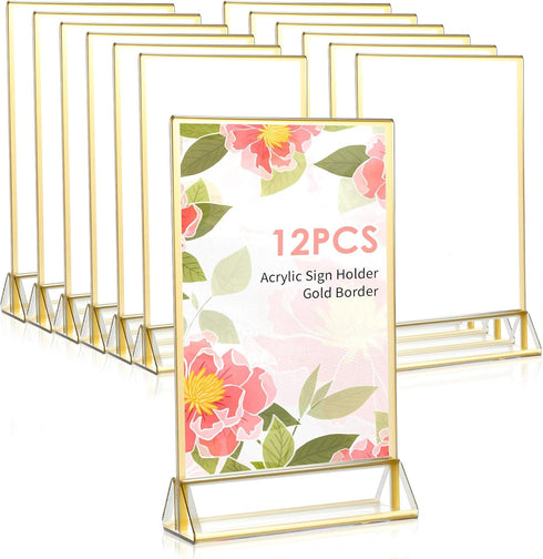 Yuanan 12 PCS Acrylic Sign Holders, 4x6 Inch Wedding Table Number Holder Table
