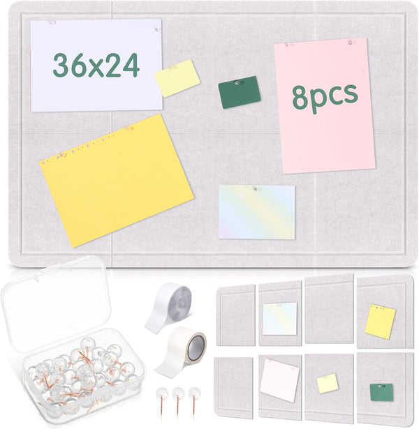 Large Beige Felt Bulletin Board 36 x 24, 8 Pcs Adhesive Tiles for School Office