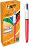 Bic 4 Colours Shine Ballpoint Pens, Medium Point (1.0 mm), Metallic Red Barrel, Box of 12