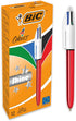 Bic 4 Colours Shine Ballpoint Pens, Medium Point (1.0 mm), Metallic Red Barrel, Box of 12