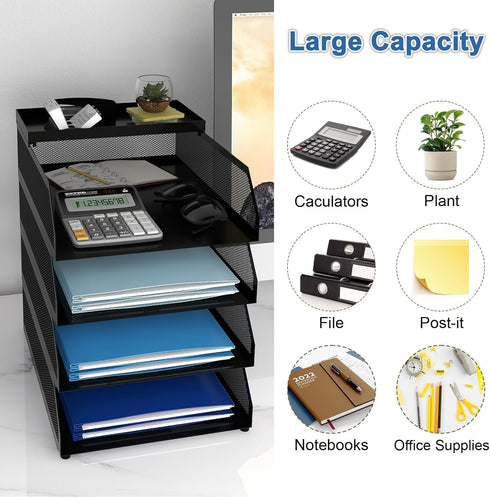 Natwind 4-Tier Stackable Paper Tray, Metal Mesh Desktop Organizer for Paper, Letter, and Document Storage