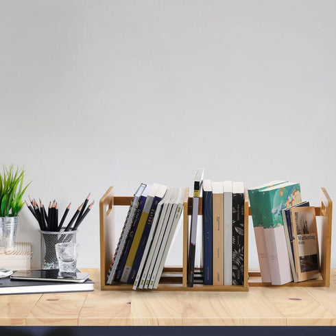 ZOOFOX Bamboo Desktop Bookshelf - Expandable Organizer, Small Display Shelf Book Rack for Office Supplies