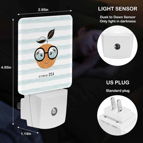 Jahiona White,0.5W LED Night Light Lamp with Smart Sensor Dusk to Dawn Sensor,Happy Orange Fruit Character Sunglasses