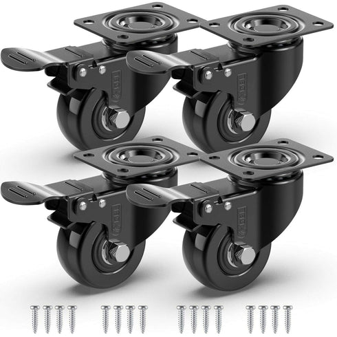 GBL 2" Heavy Duty Caster Wheels with Brakes, Set of 4, Up to 440Lbs, Silent Rubbered Trolley Wheels