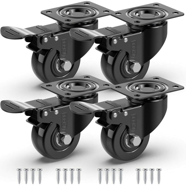 GBL 2" Heavy Duty Caster Wheels with Brakes, Set of 4, Up to 440Lbs, Silent Rubbered Trolley Wheels