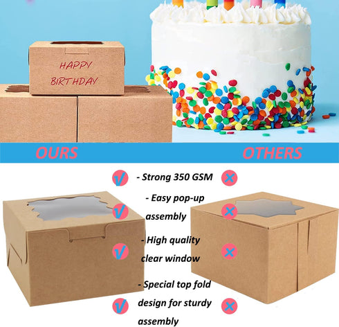 OAMCEG 100 PCS Individual Cupcake Boxes with Window and Stickers, 4x4x3 Inch, Small Cake Boxes, Pastry Carrier