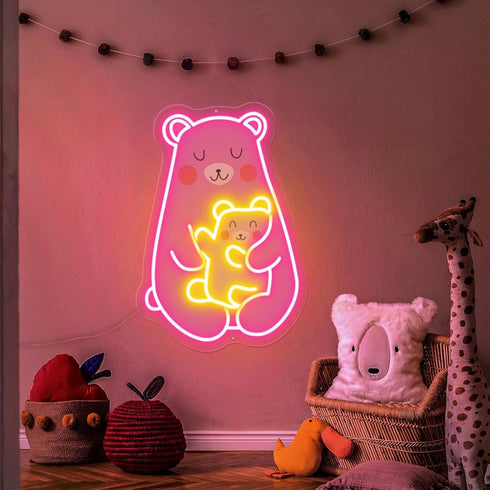 XEUXUTA Mom and Baby Bear Neon Sign LED Neon Sign for Wall Decor LED Lights for Bedroom Kids Room Nursery Cute