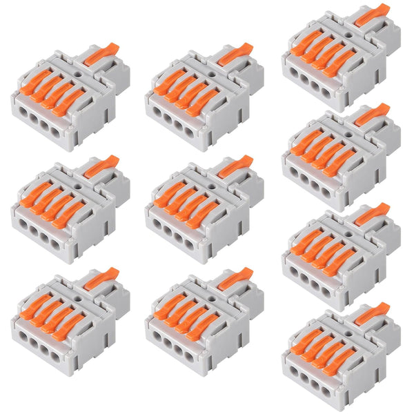 AITRIP 10Pcs Lever Wire Connectors, Mini Quick Terminal Block Compact Splice Electrical Connectors, 1 in 4 Out