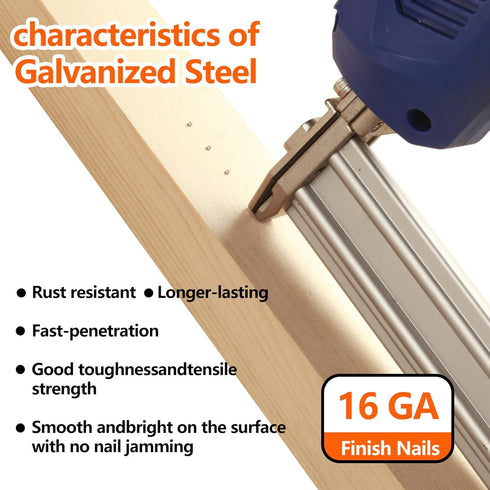 Straight Finish Nails, 16 Gauge, 2000-Pack (1-1/2", 1-3/4", 2", 2-1/2", 500 Per Size) for Pneumatic Nailer