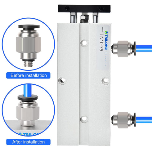 TAILONZ PNEUMATIC 10mm Bore 75mm Stroke Double-Rod Double-Acting Aluminum Pneumatic Air Cylinder