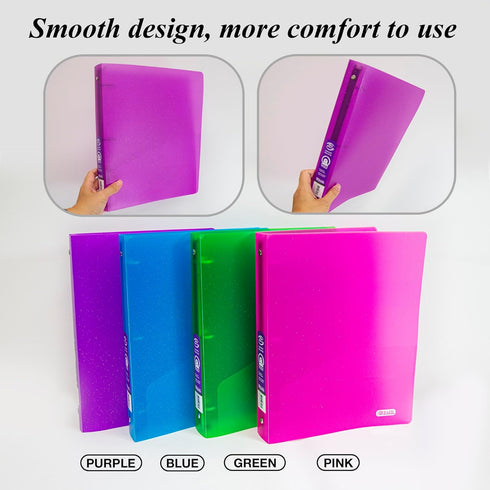 BAZIC 3 Ring Binder, 1" Poly Binders Organizer, Glitter Color Soft Cover, Holds 175 Sheets, 4-Count