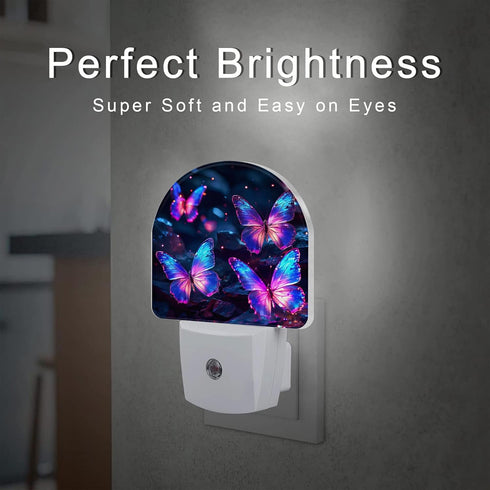 sndheke in,0.5w Glowing Purple Butterflies Night Light Plug into Wall, Neon Butterfly Dusk to Dawn Night Light Plug