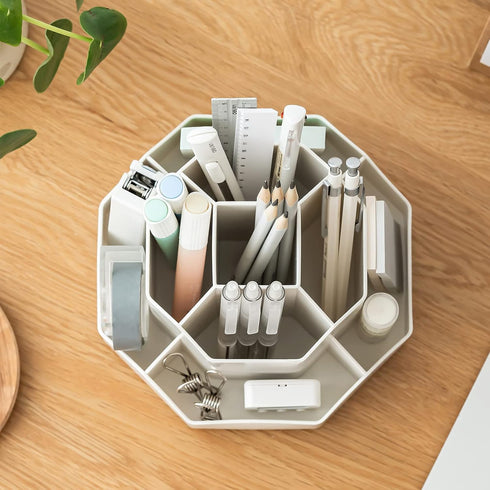 Desktop Organizer with 360° Rotating Pen Holder, 9 Compartments and Makeup Brush Holders for Home, Office, Teachers