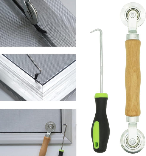 Screen Repair Kit - Roller Tool with Bearing, Retainer Spline (32ft) and Hook for Window Patio Door