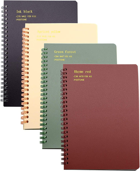 Yansanido 4 Pcs A5 Spiral Notebook, Thick Plastic Hardcover, Graph Paper, 80 Sheets - 160 Pages, 4 Colors