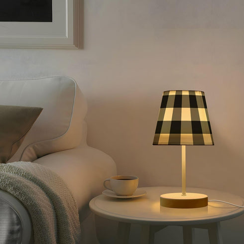 Lotupokon 3 Dimmable Bulb Black White Buffalo Plaid Table Lamp for Bedroom Way Bedside Nightstand Lamp USB Desk Lamp