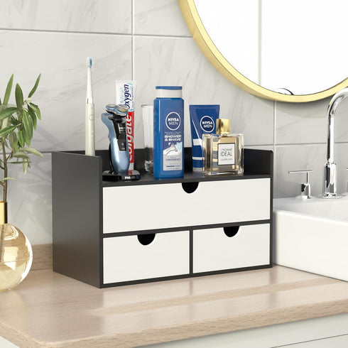 Wisuce Desk Organizer with Drawers, Bamboo Desktop Storage for Makeup Dresser, No Assembly Required