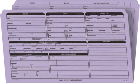 NextDayLabels Real Estate Listing Folder, Lavender, Legal Size, Pre-Printed on Durable Card Stock, Pack of 25