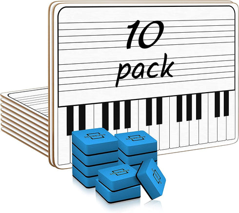 SCRIBBLEDO 10 Pack 11 x 14 Inch Double Sided Piano Board Dry Erase White Boards for Kids, Students, Musicians