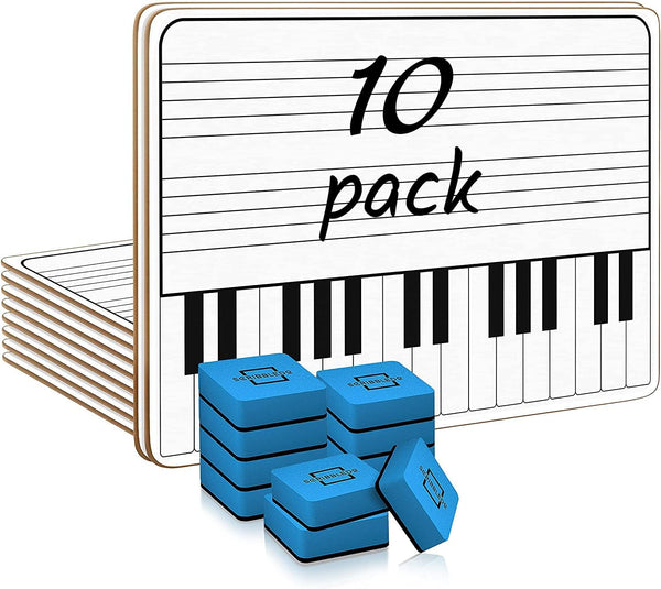 SCRIBBLEDO 10 Pack 11 x 14 Inch Double Sided Piano Board Dry Erase White Boards for Kids, Students, Musicians