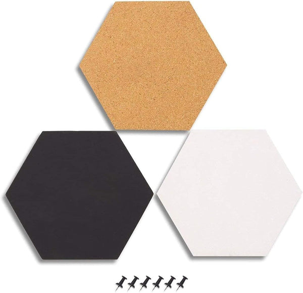 Juvale 3 Pack Hexagon Cork Board Tiles, Self-Adhesive Bulletin Boards for Walls (Small, 7.9 in)