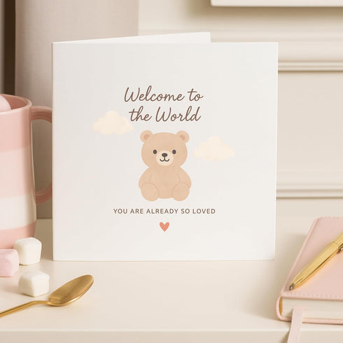 TEEMI 5.7x5.7 300gsm -Welcome to the World Baby Card New Baby Congratulations Card with Teddy Bear Design Baby Shower