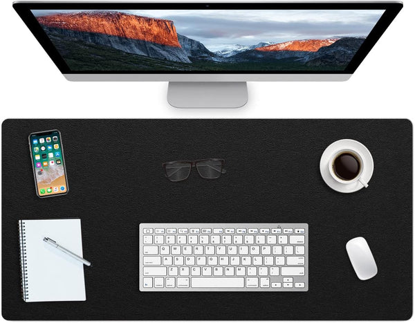 Desk Pad Protector Mouse Pad, Non-Slip PVC Leather Desk Mat for Office, Waterproof Writing Pad (Black, 14" x 30")