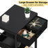 Lerliuo Pure Black Printer Table - 3 Tier Industrial Wood Stand with Fabric Drawer, Modern Tall End Table