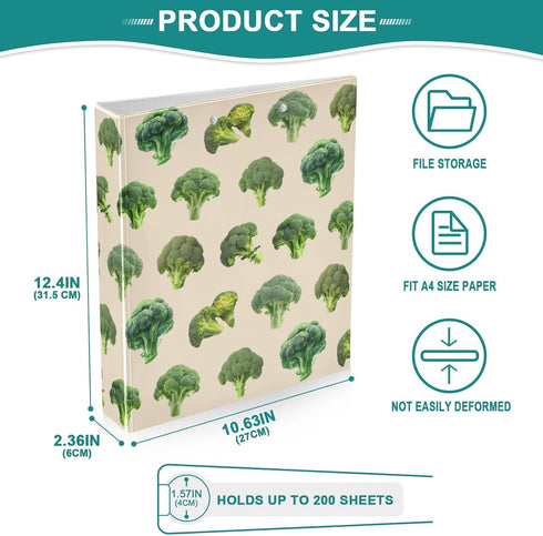Tienchin 3 1.5 Inch, A4 200 Broccolis Celeries Ring Binder Cute Office Supplies Three Ring Binder for School Home Sheet