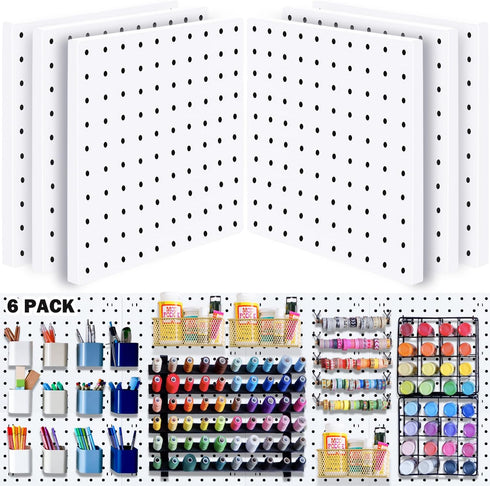 6Pcs Pegboard Wall Organizer Panels, Small Display Kits for Craft Room, Kitchen, Garage, Tool Accessories - White
