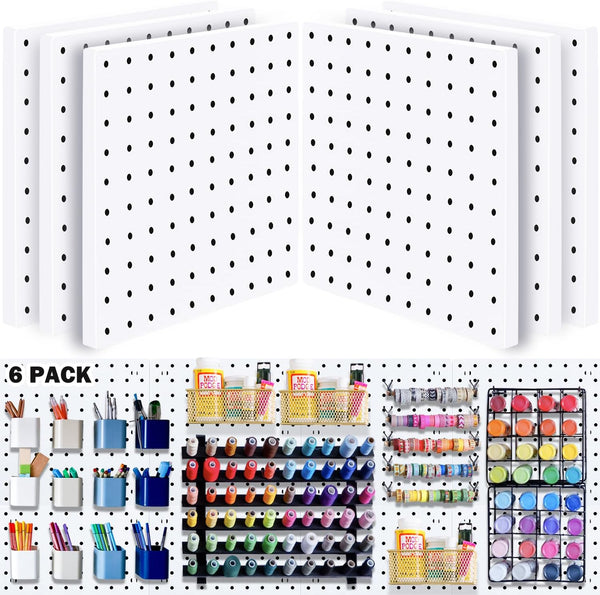 6Pcs Pegboard Wall Organizer Panels, Small Display Kits for Craft Room, Kitchen, Garage, Tool Accessories - White