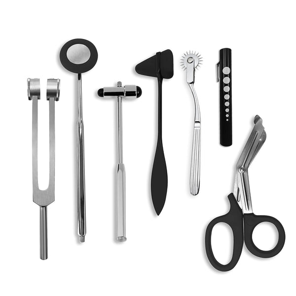7 pcs Neurological Percussion Set, Diagnostic Kit with Taylor Buck Hammer Pinwheel for Nurses and Students