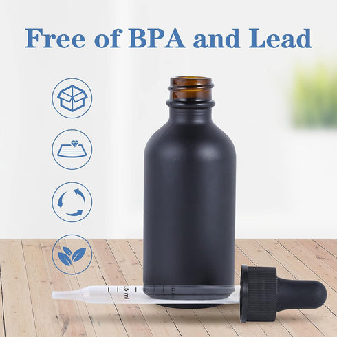 1 oz Amber Glass Boston Bottles 24 Pack with Eye Droppers and Black Caps for Essential Oils