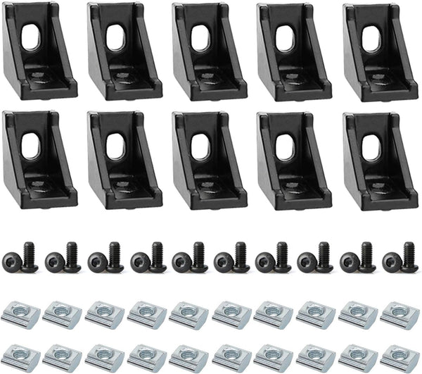 10 Sets 2020 Aluminum Extrusion T Slot Corner Bracket, 90 Degree Right Angle Connector with M5 Bolts