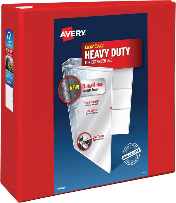 Avery Heavy-Duty View 3 Ring Binder, 4 Inch One Touch EZD Rings, 1 Red Binder, 4.5 Inch Spine (79326)