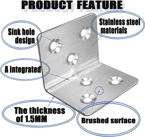 REDOVANT 20Pcs 1.6"x1.6"x1.6" 40MM 1.6In 90Degree Stainless Steel Angle Bracket, Heavy Duty L Brackets for Wood, Wide