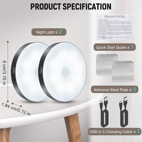 2 Pack DWEPTU Motion Sensor Night Light LED Night Lights, Dusk to Dawn Motion Sensor for Bedroom, Bathroom, Toilet