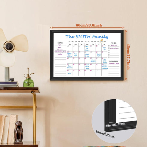 TORASO 18" × 24" Magnetic Dry Erase Calendar Board, Monthly and Weekly Family Planner