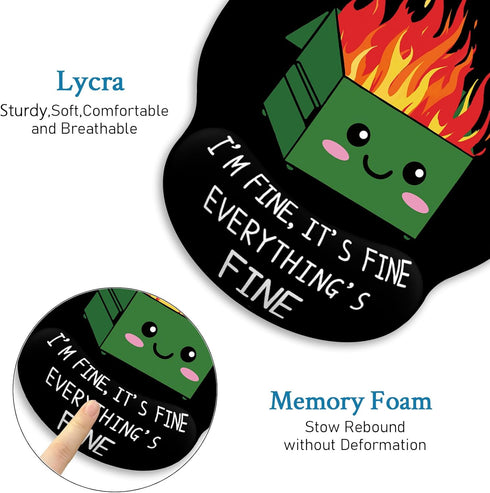 Ergonomic Mouse Pad with Wrist Support, Dumpster on Fire Design, Gaming Mousepad with Non-Slip Base