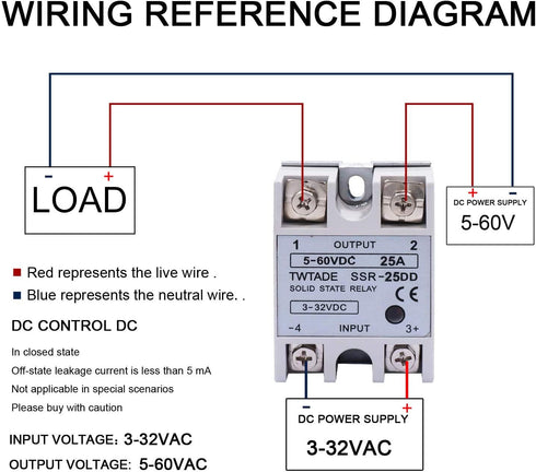 TWTADE SSR-25 DD Solid State Relay 25A DC 3-32V to DC 5-60V + Heat Sink
