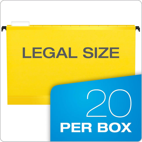 Pendaflex SureHook Reinforced Hanging Folders, Legal Size, Yellow, 1/5 Cut, 20/BX