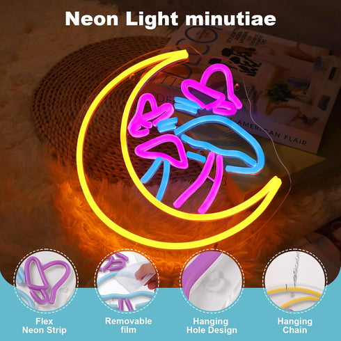 SERBASIC Dimmable,Cute (11.8x12) Moon Mushroom Neon Sign Neon Lights for Wall Decor USB Powered,Mushroom LED Light