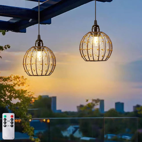 TWINKVILLA Hanging Pendant Lights, Battery Operated Outdoor Chandelier with Warm White LED Bulb