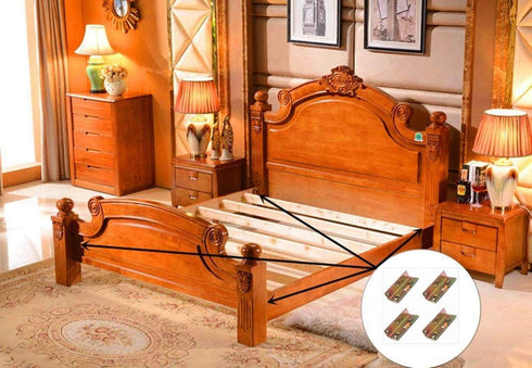 XMHF 4 Set Bed Rail Brackets Heavy Duty Wood Snap Connectors Fittings No-Mortise Installation Connectors Brass Tone
