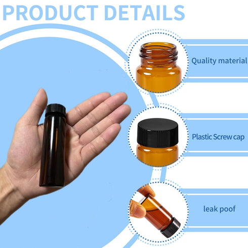 15 PCS 40ML Amber Small Liquid Sample Glass Vials with Screw Caps, Leak-Proof Vial for Lab, Essential Oil