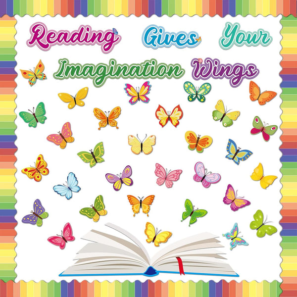gisgfim Reading Bulletin Board Decorations Set, Butterfly Bulletin Board Borders, Craft Home Library Wall Decor
