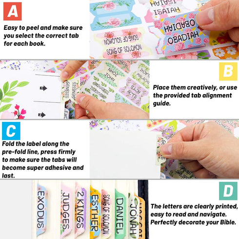 Decorative Laminated Bible Tabs, 100PCS Cute Bible Tabs for Women, 66 Book Tabs, 34 Blank Tabs