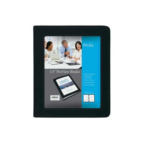 Blue Sky ProView Legacy Black 3 Ring Binder, Letter Size, 1.5", Textured Faux Leather Cover, Holds 265 Sheets