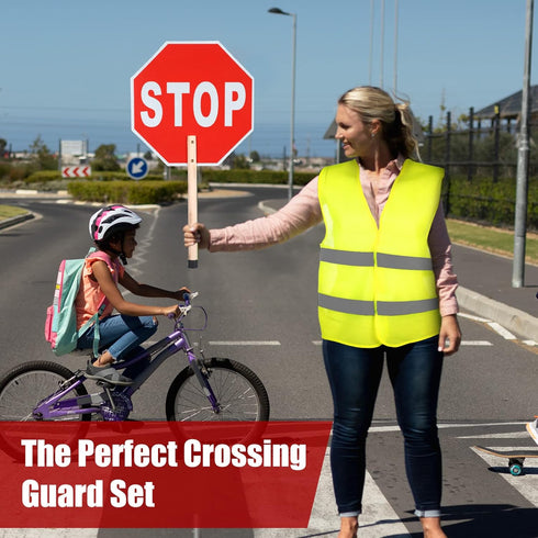 Yahenda Stop Slow Sign Traffic Set, 13" x 13" Double Sided Hand Stop Sign with High Visibility Vest for Road Work